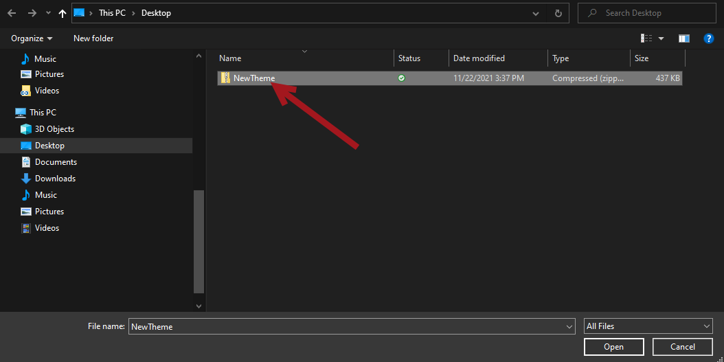 Selecting the file