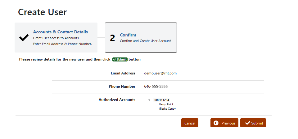 Confirm User Details