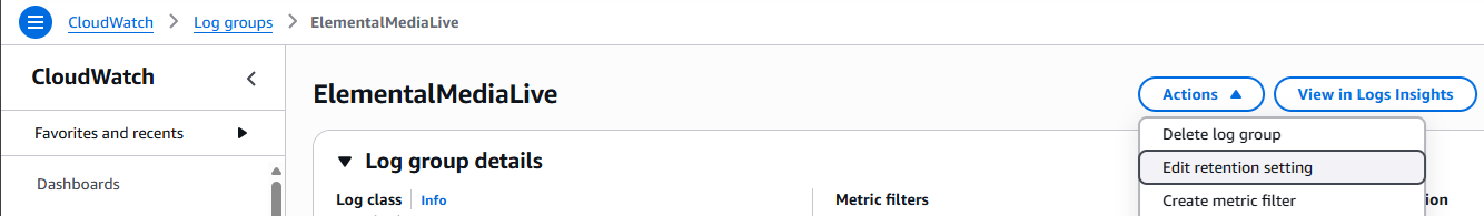 CloudWatch retention settings