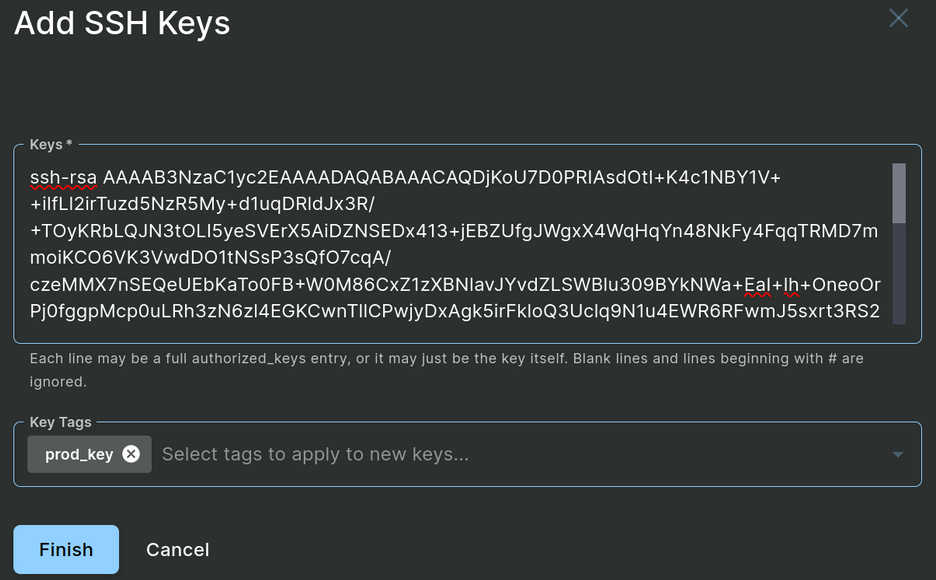 A screenshot of the Add SSH Keys form