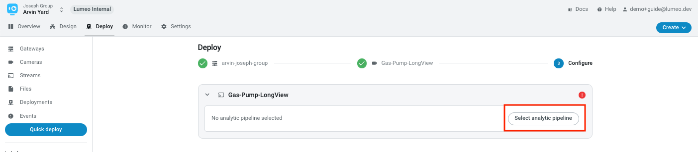 Click Select analytic pipeline