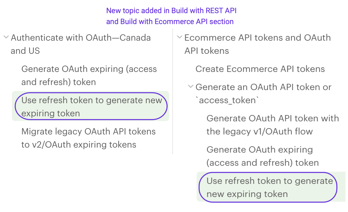 Left navigation: Use refresh token to generate new expiring token topic