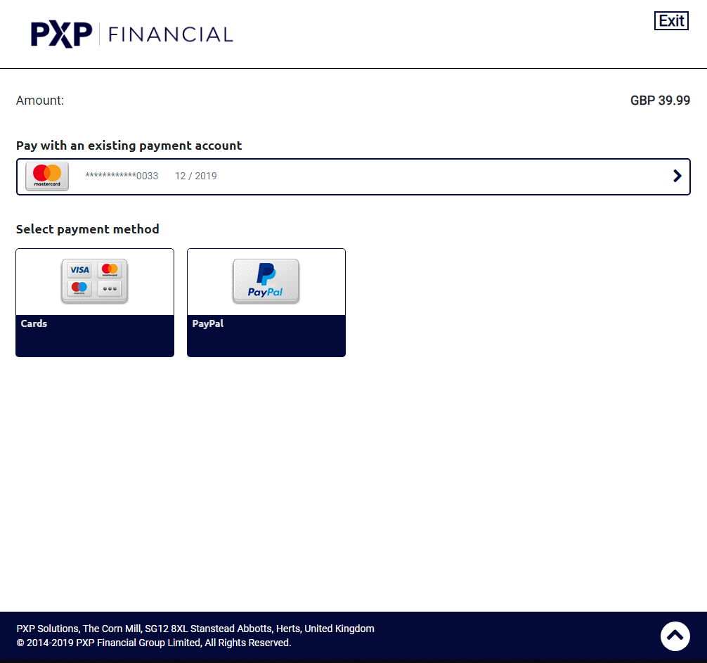 Checkout Selection Screen where you are presented to select your payment method