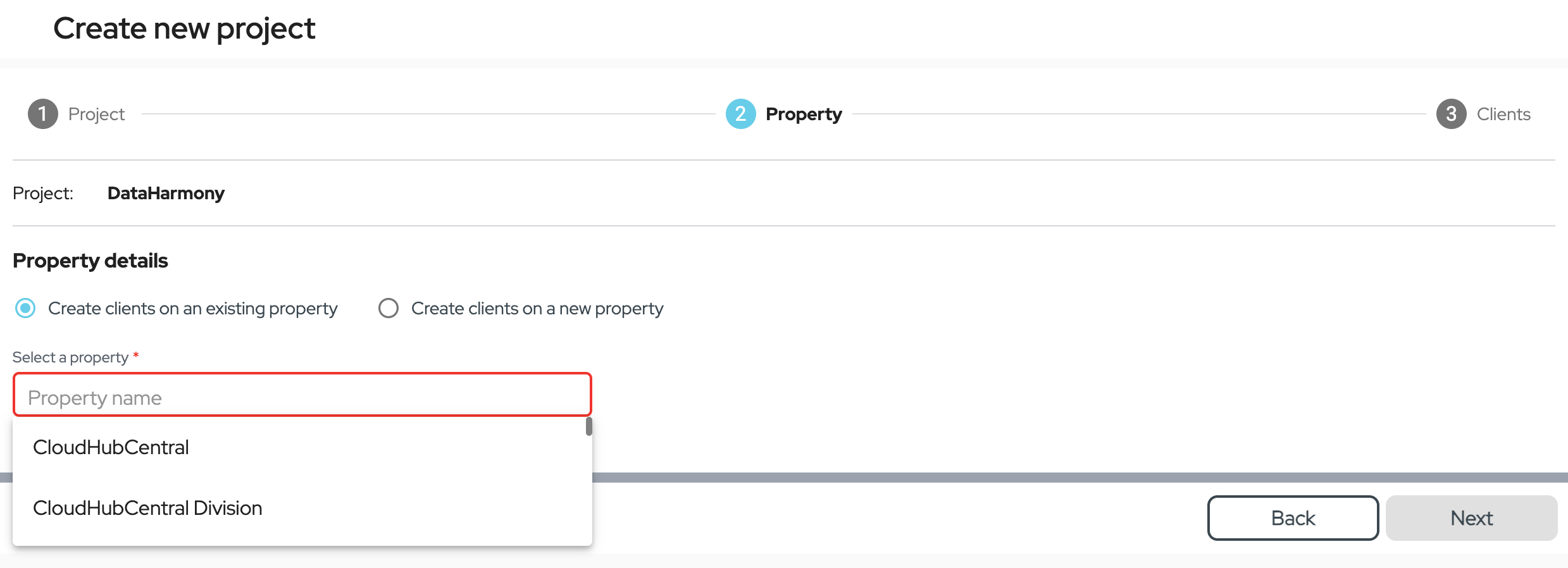 Selecting an existing property