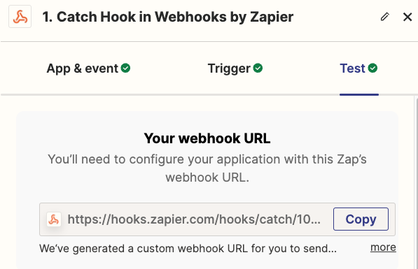 Copy the webhook URL from Zapiers interface.