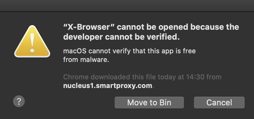 Warning prompt on macOS
