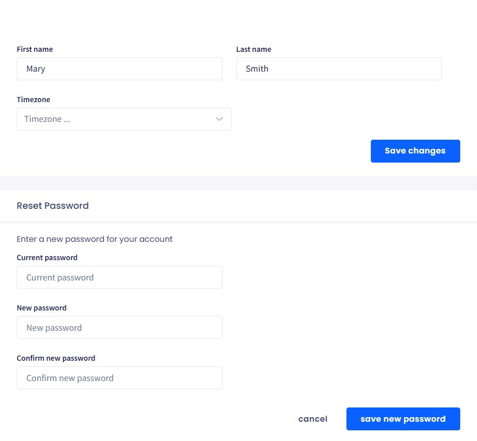 Screenshot of the Reset Password section
