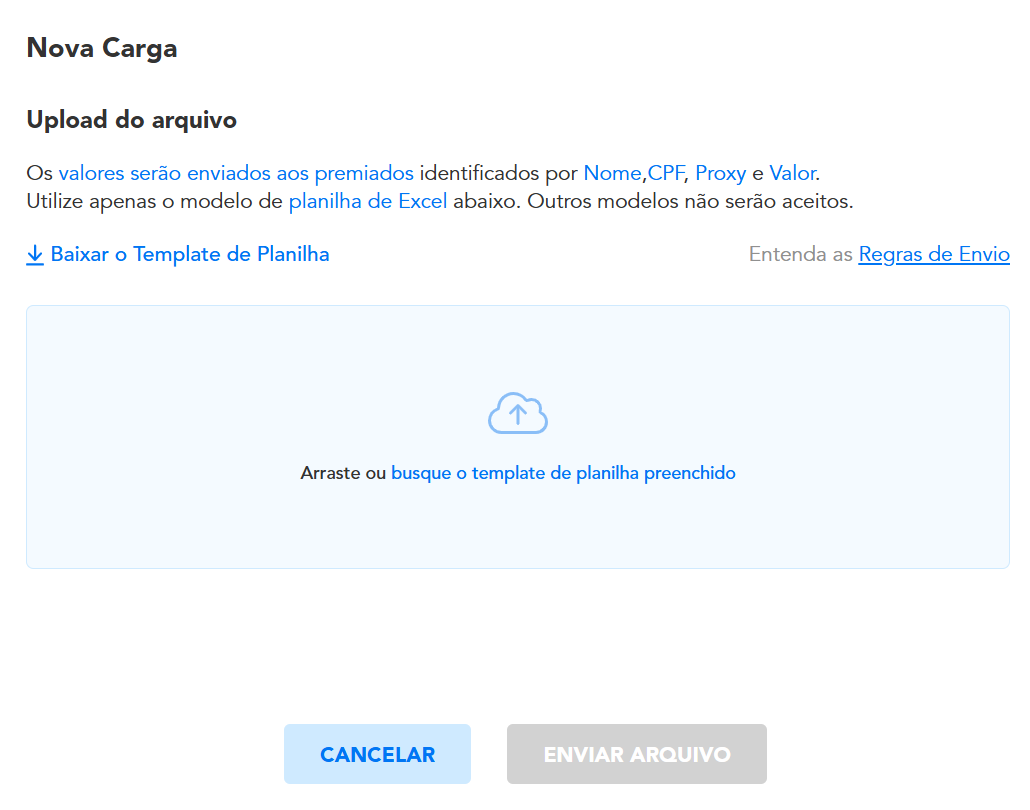Modal para upload de planilha