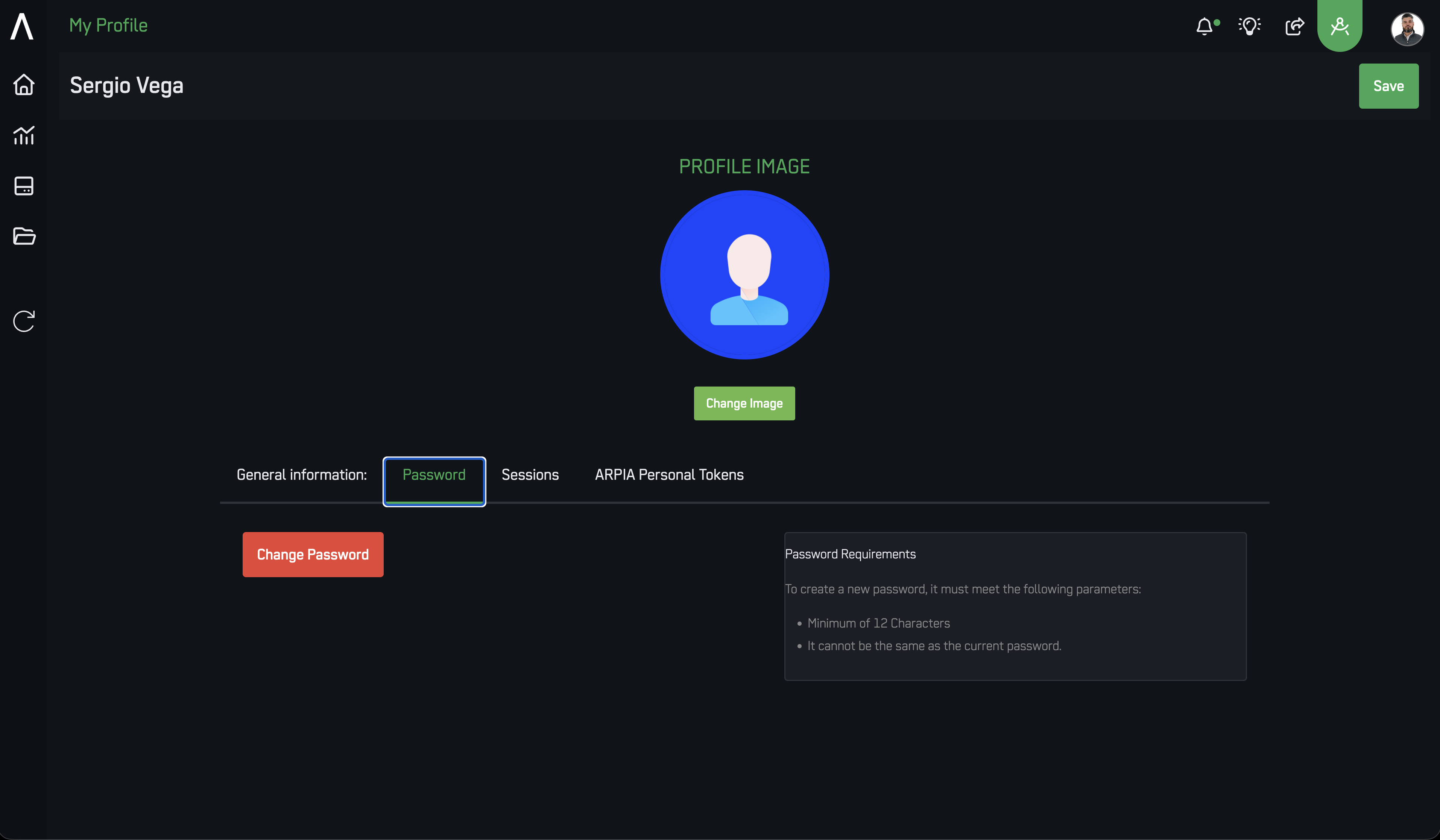 My Profile — Password tab