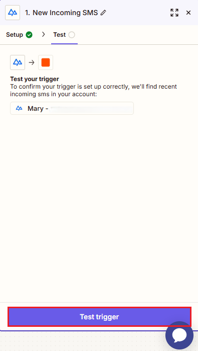 Screenshot of testing trigger