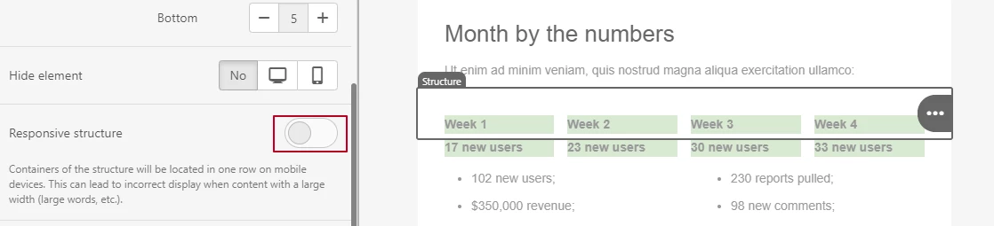 Responsive structure disabling