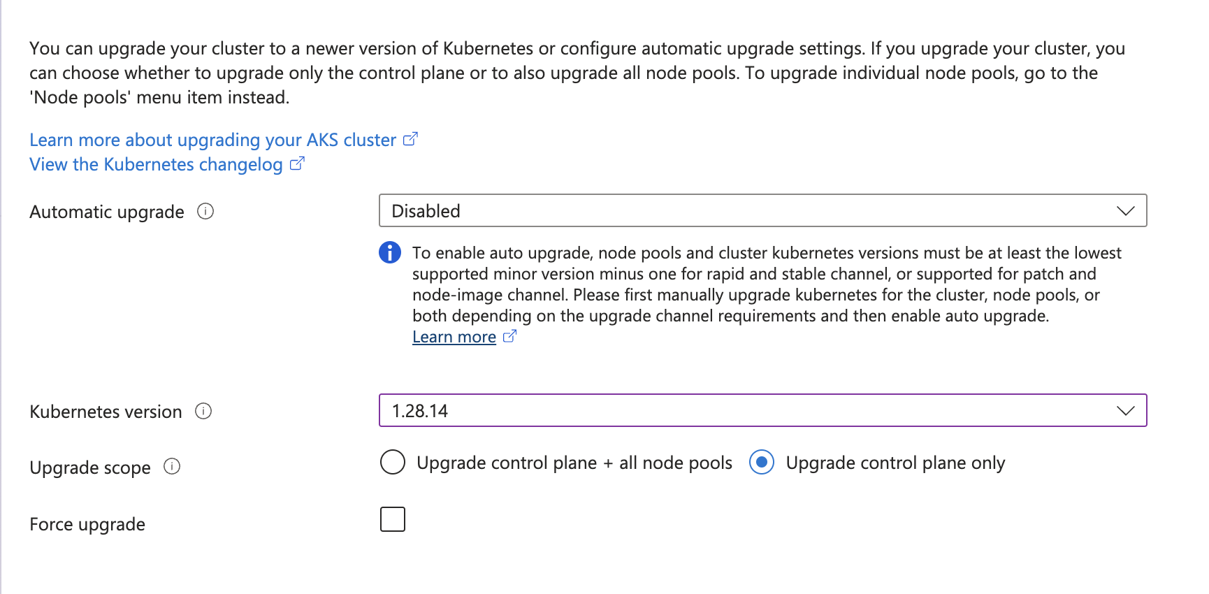 Example of upgrading the Kubernetes version for AKS