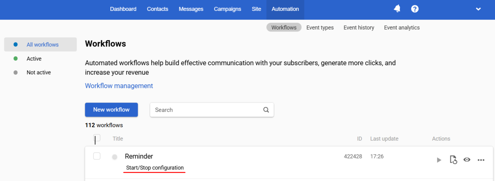 Start/Stop configuration