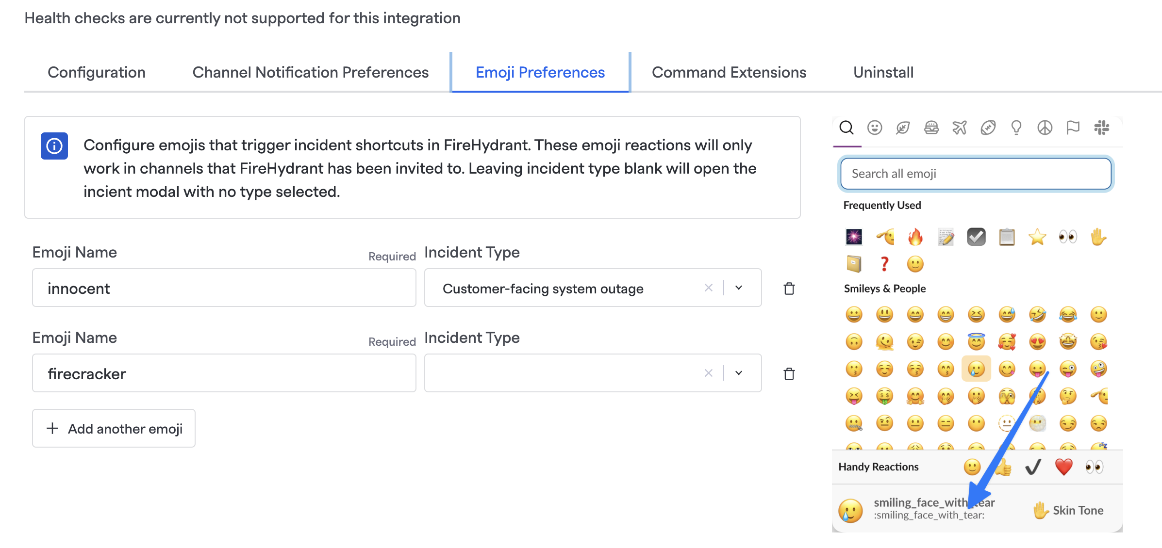 Configuring emoji preferences for different incident types