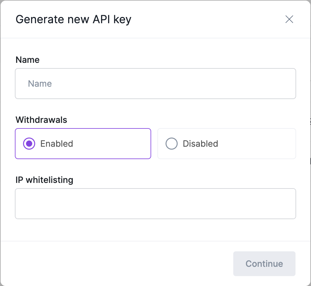 Complete the form to generate a new API key