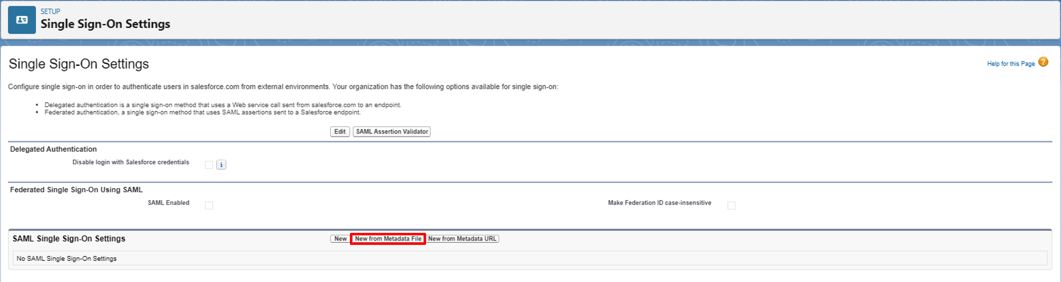 Select New from Metadata File