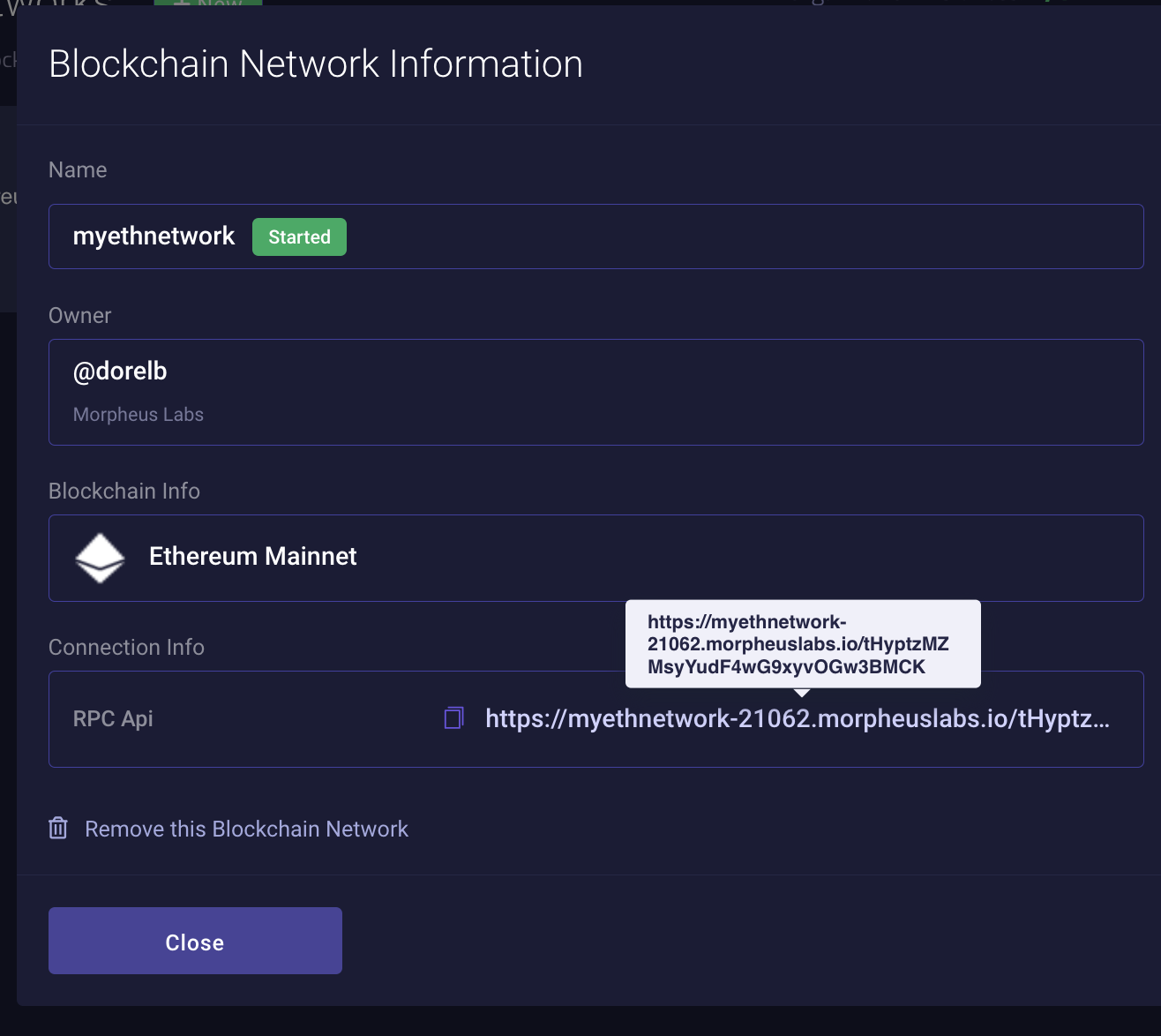 Access Node RPC url containing the API Key