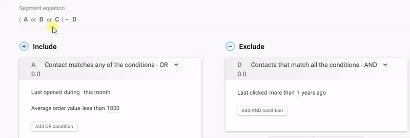 Hover over the corresponding letter to see the conditions