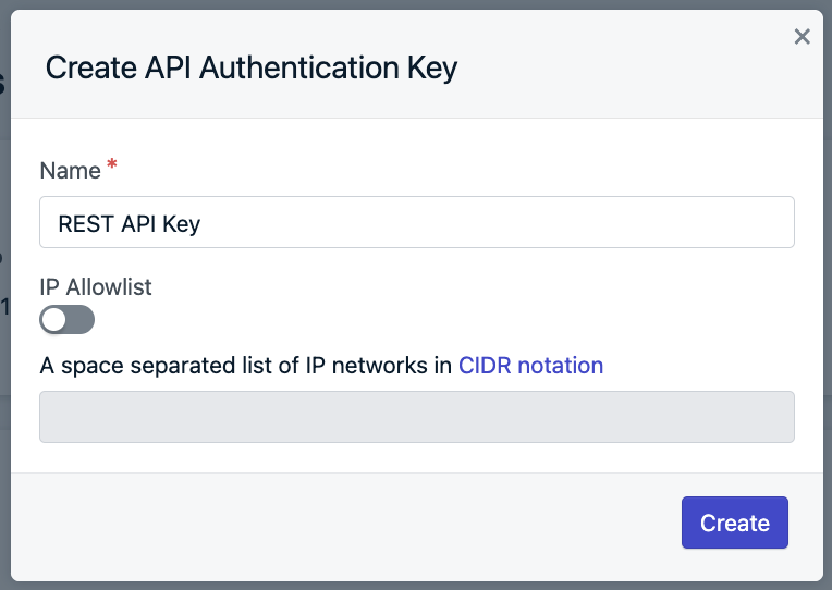 Example creating a new API key.