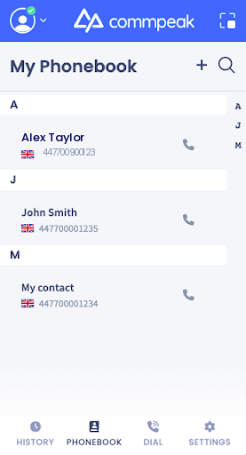 Screenshot of the My Phonebook: full mode