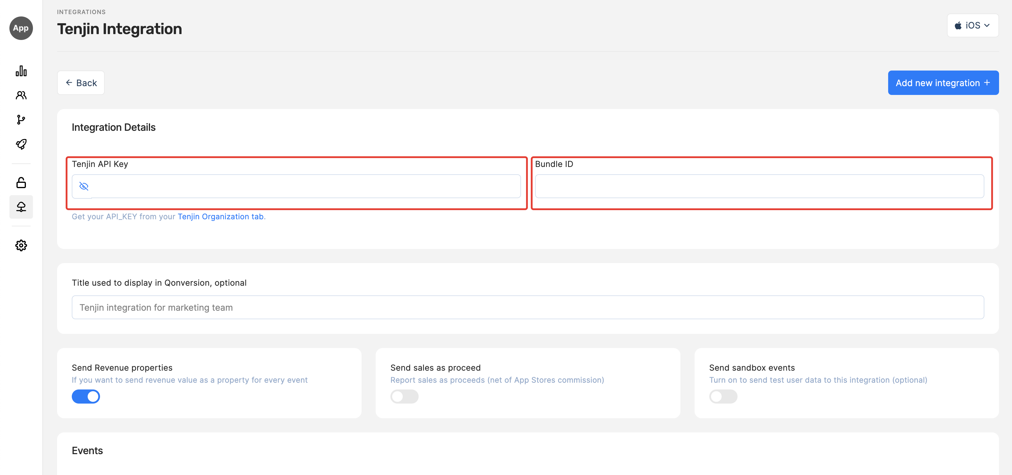 Tenijn Integration Settings