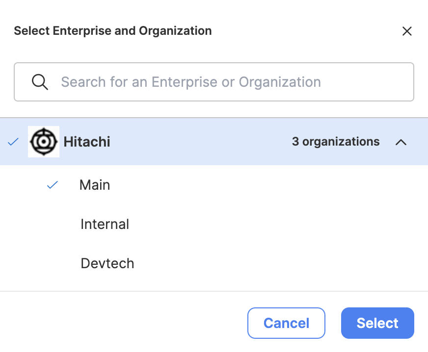 Hitachi (Enterprise) contains three Organizations.