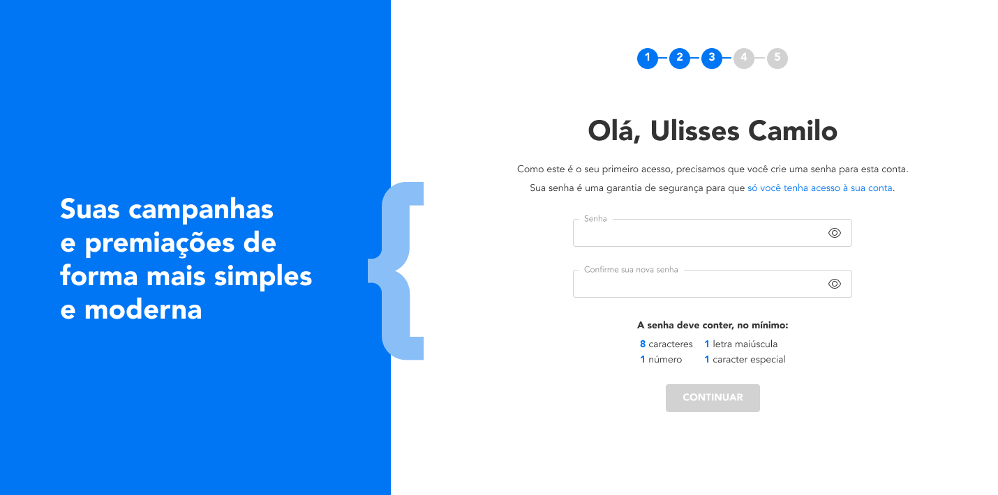 Primeiro acesso: criação de senha