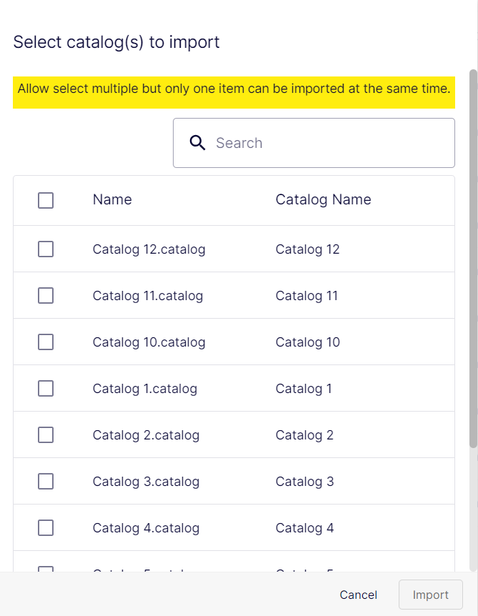 screenshot of the Import Dashboard with a file selected for import