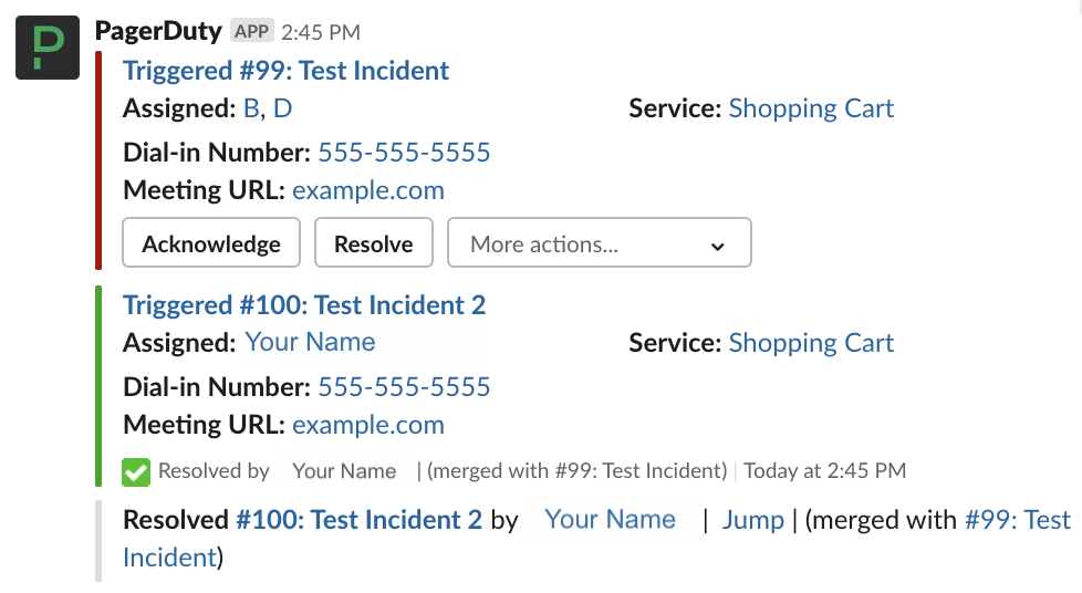 Merged incident in Slack