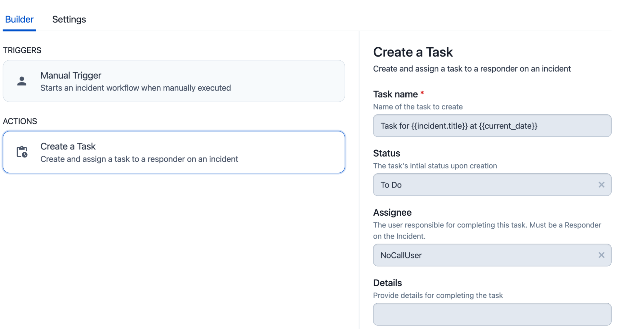 Create an Incident Task in Incident Workflows