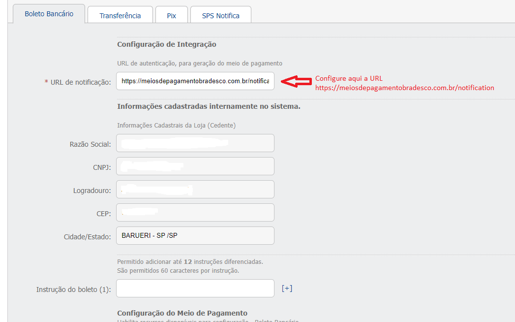 Bradesco configuração de URL