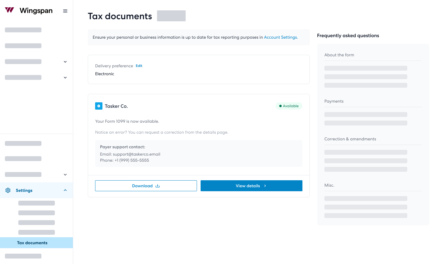 Screenshot showing contractor tax documents page