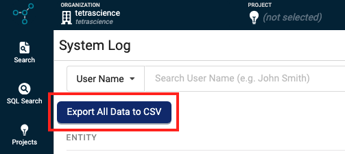 Export All Data to CSV button
