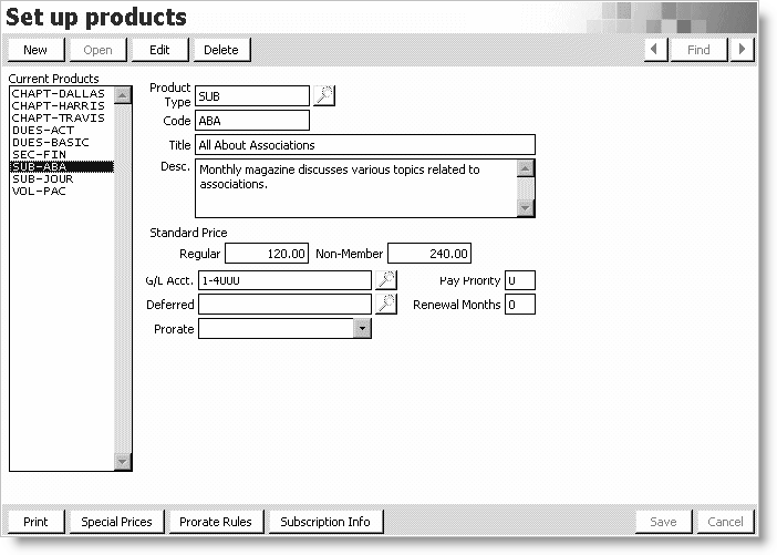 Subscription Fulfillment - Set up products window