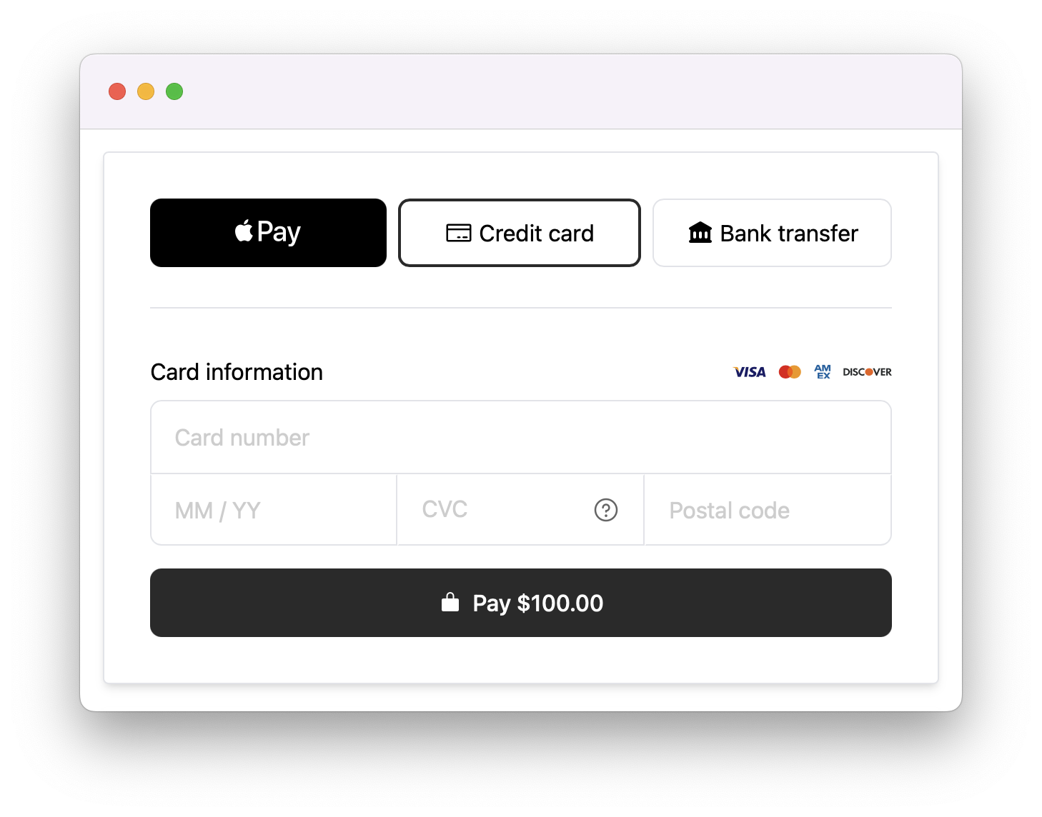 Rainforest Payment Component with Apple Pay button