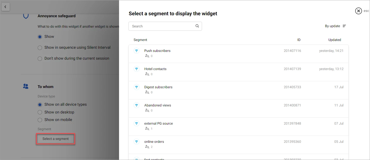 Selecting a segment