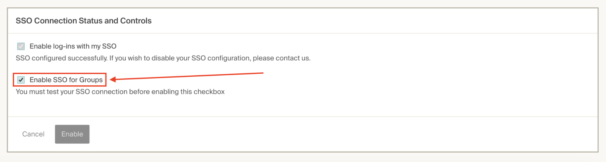 Enable SSO for Roles called Groups
