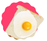 Símbolo na cor rosa ao fundo com um pão de forma e ovo frito em cima