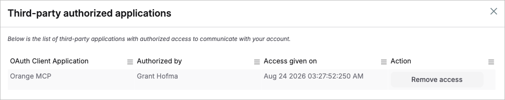 Your authorized third-party applications window
