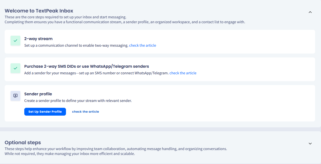 Screenshot of the Inbox onboarding welcome screen