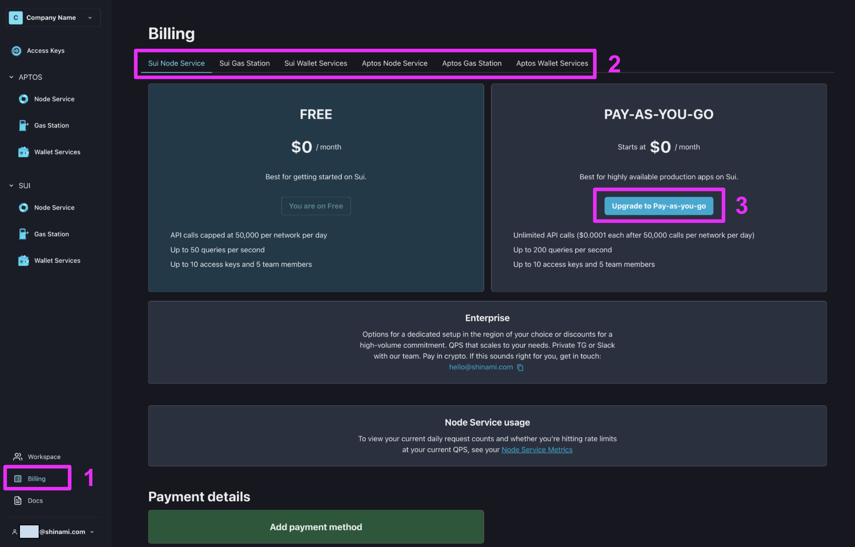 Sui Node Service tab (we have a tab for each service).