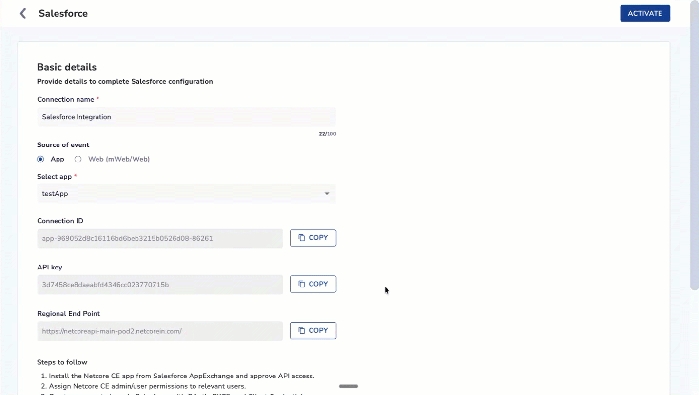 Copy & Paste Netcore CE details to Salesforce