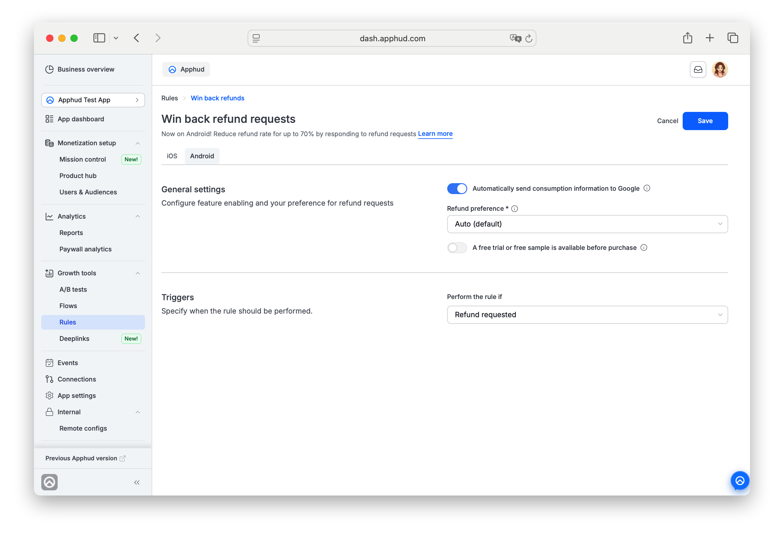 Apphud - Win Back Refunds - Play Store Chargebacks