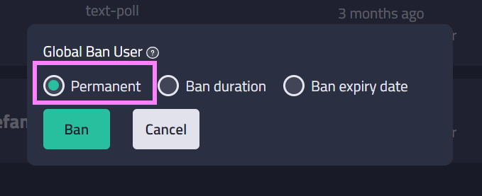 Permanent Ban option for Globally banning a user