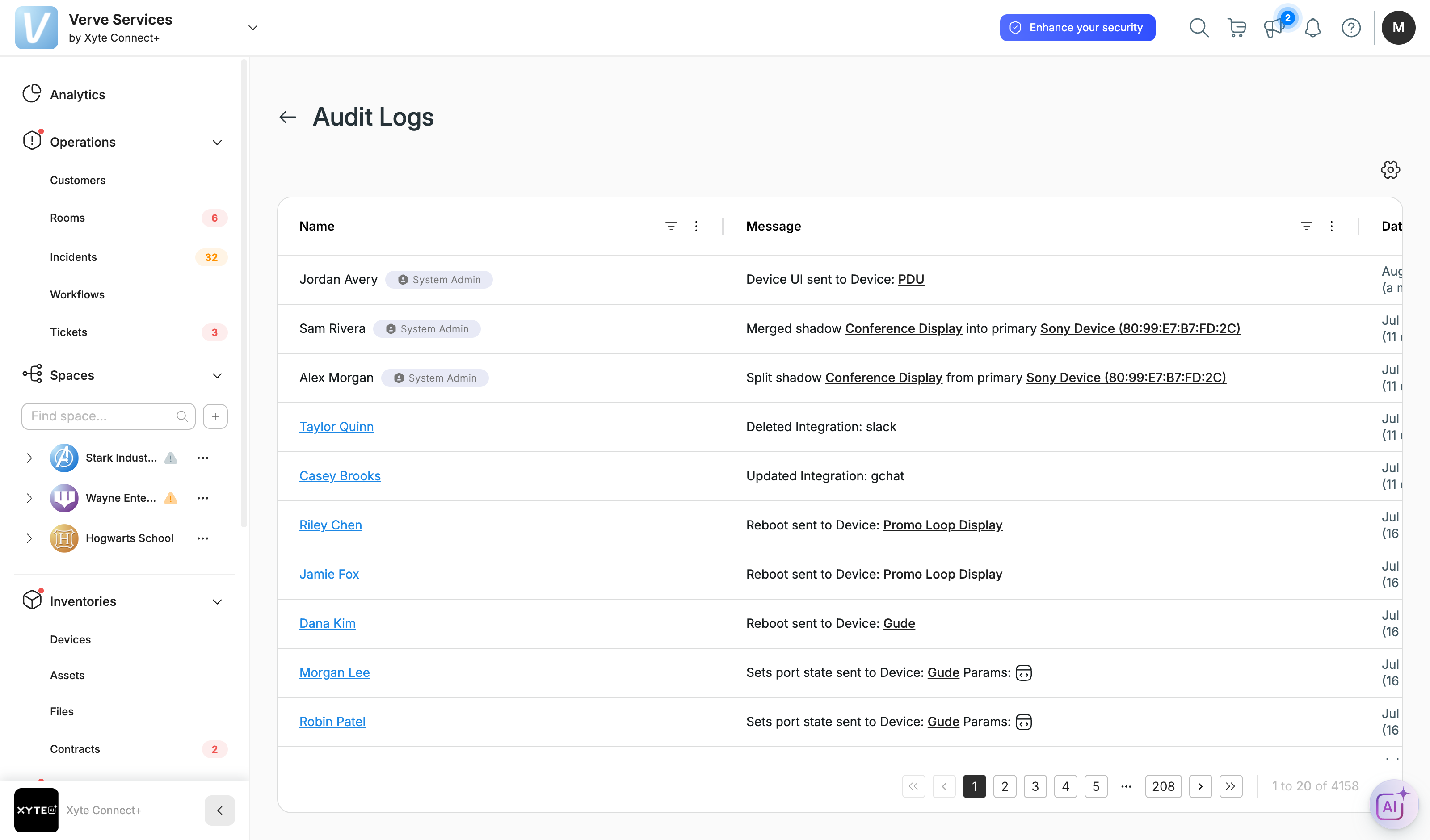 Audit logs page.
