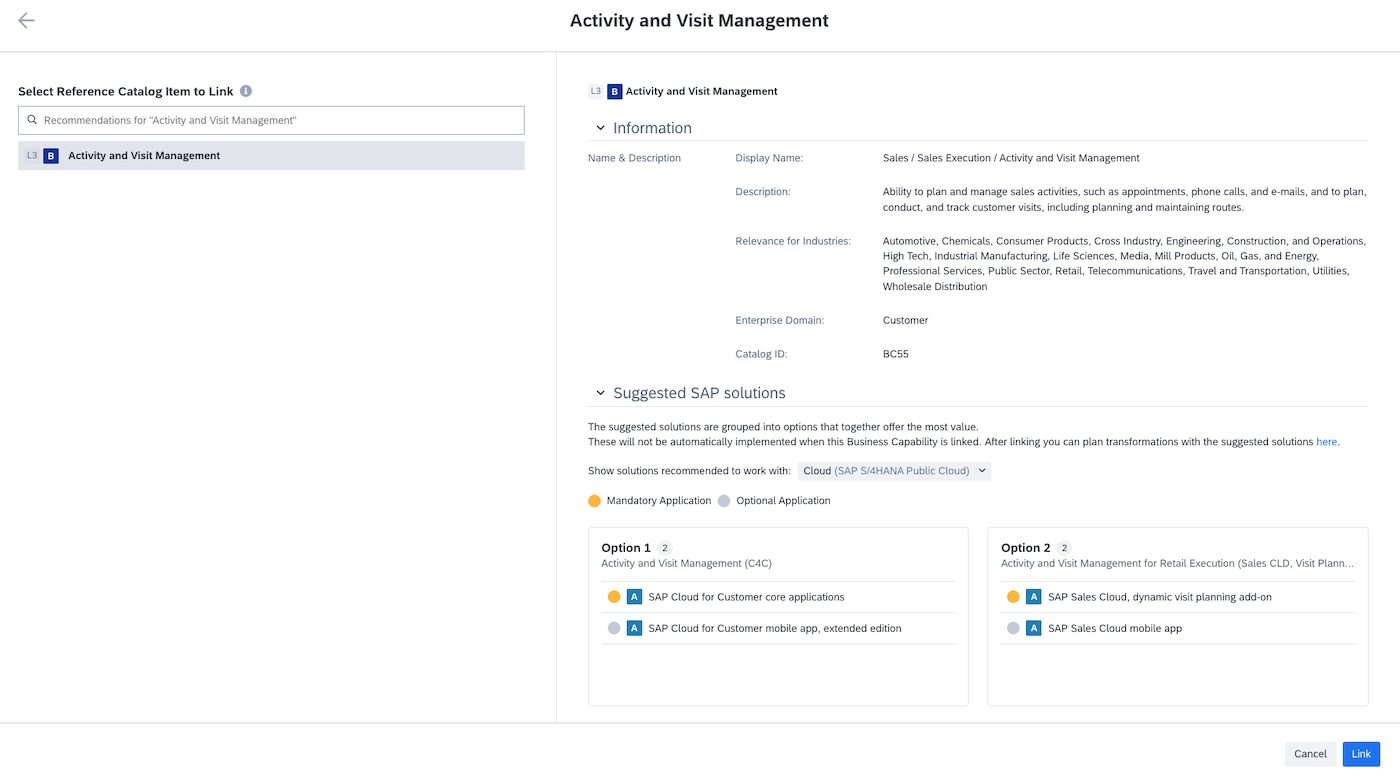 Linking a Reference Business Architecture Item to a Business Capability Fact Sheet