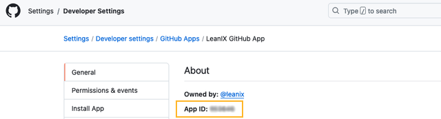 GitHub App ID in the App Settings