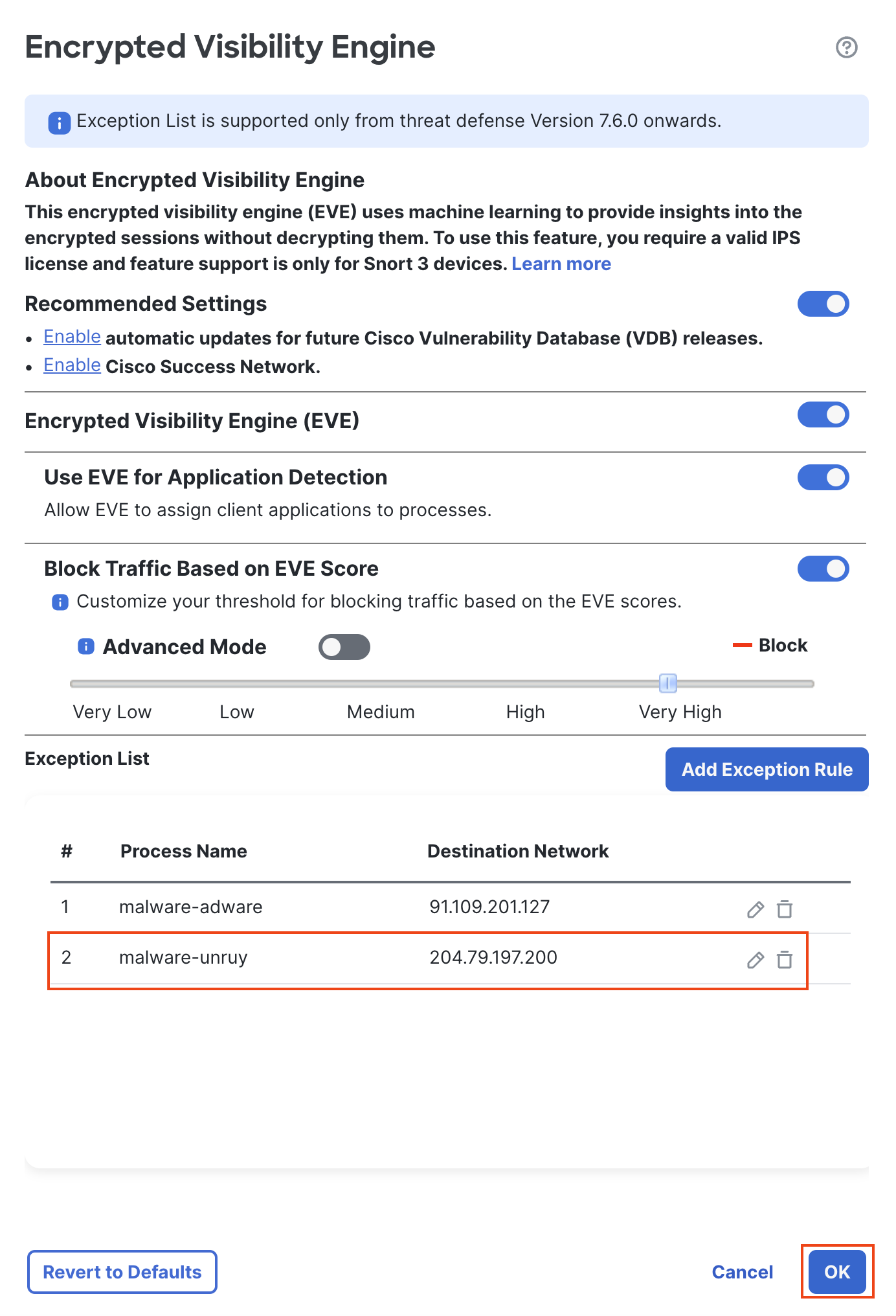 EVE Exception rule added automatically