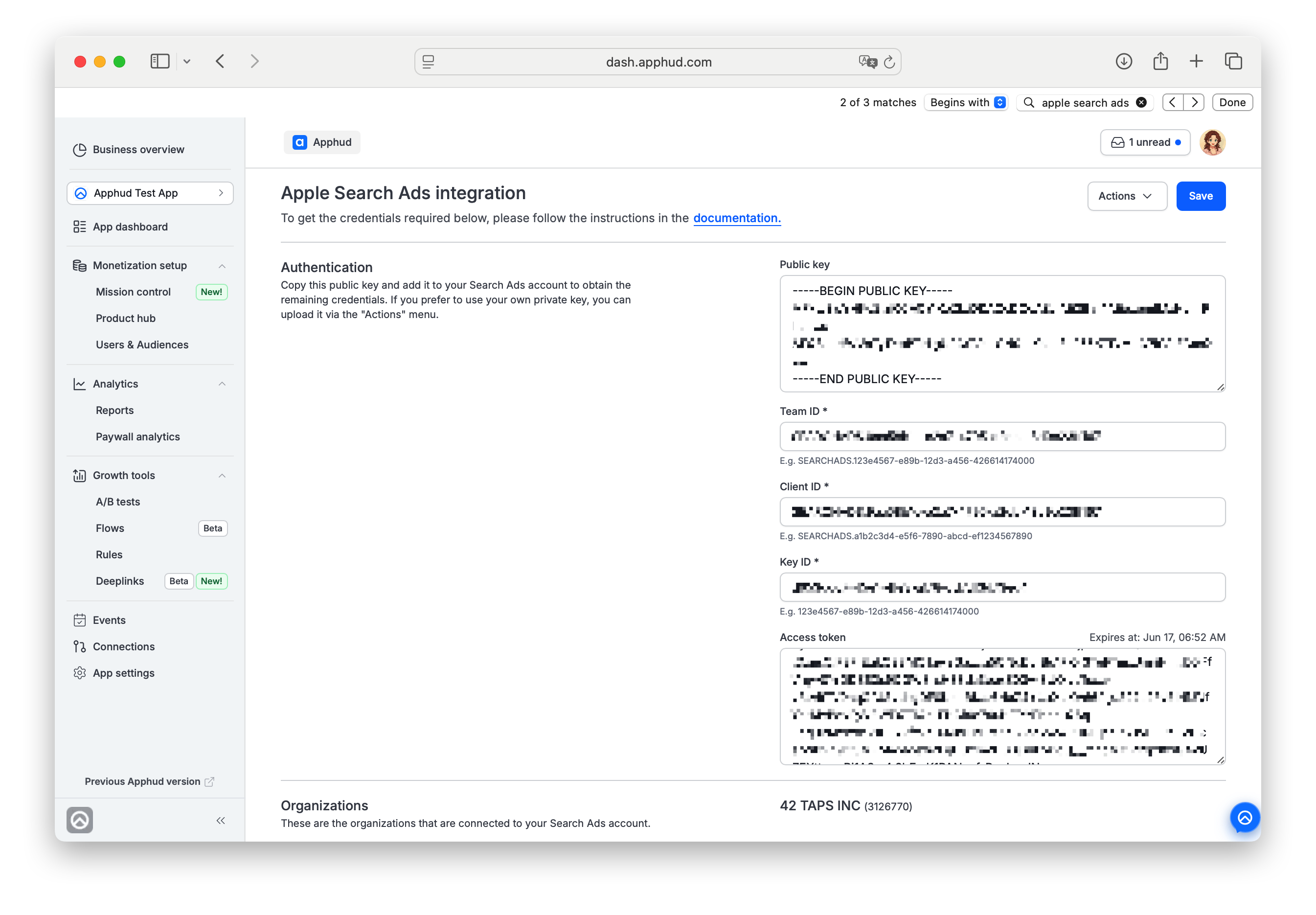 Apple Search Ads attribution charts in Apphud