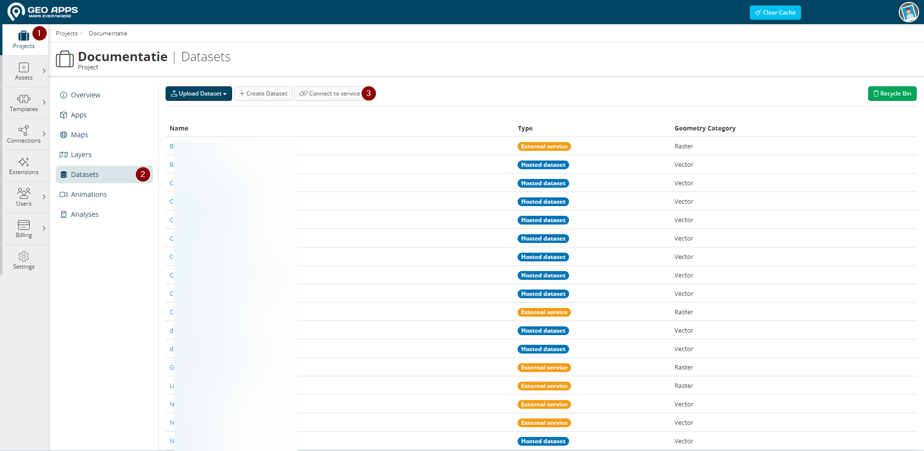 Figuur 1 - Toevoegen van een External Service in het menu datasets.